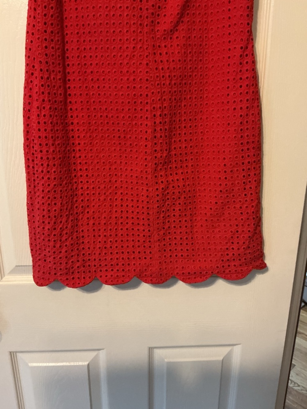 Cynthia Rowley Red Eyelet Shift Dress Size 8 Sleeveless Scalloped Hem Summer - Picture 10 of 12